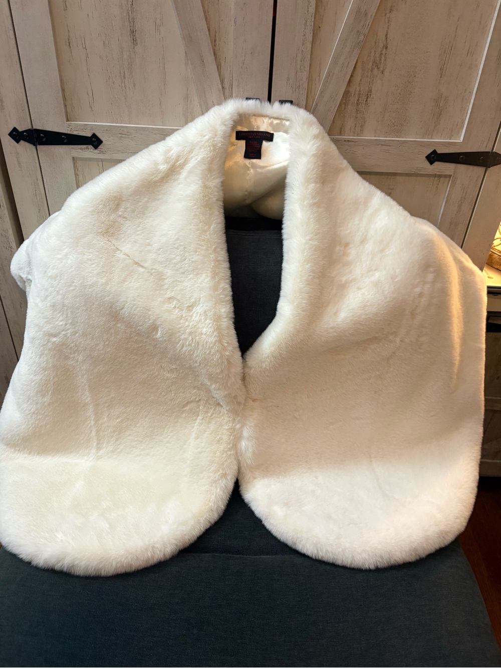 Christian Siriano Ivory Faux Fur Shawl Collar Cape